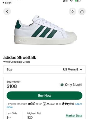 adidas White Sneakers with Dark Green Stripes